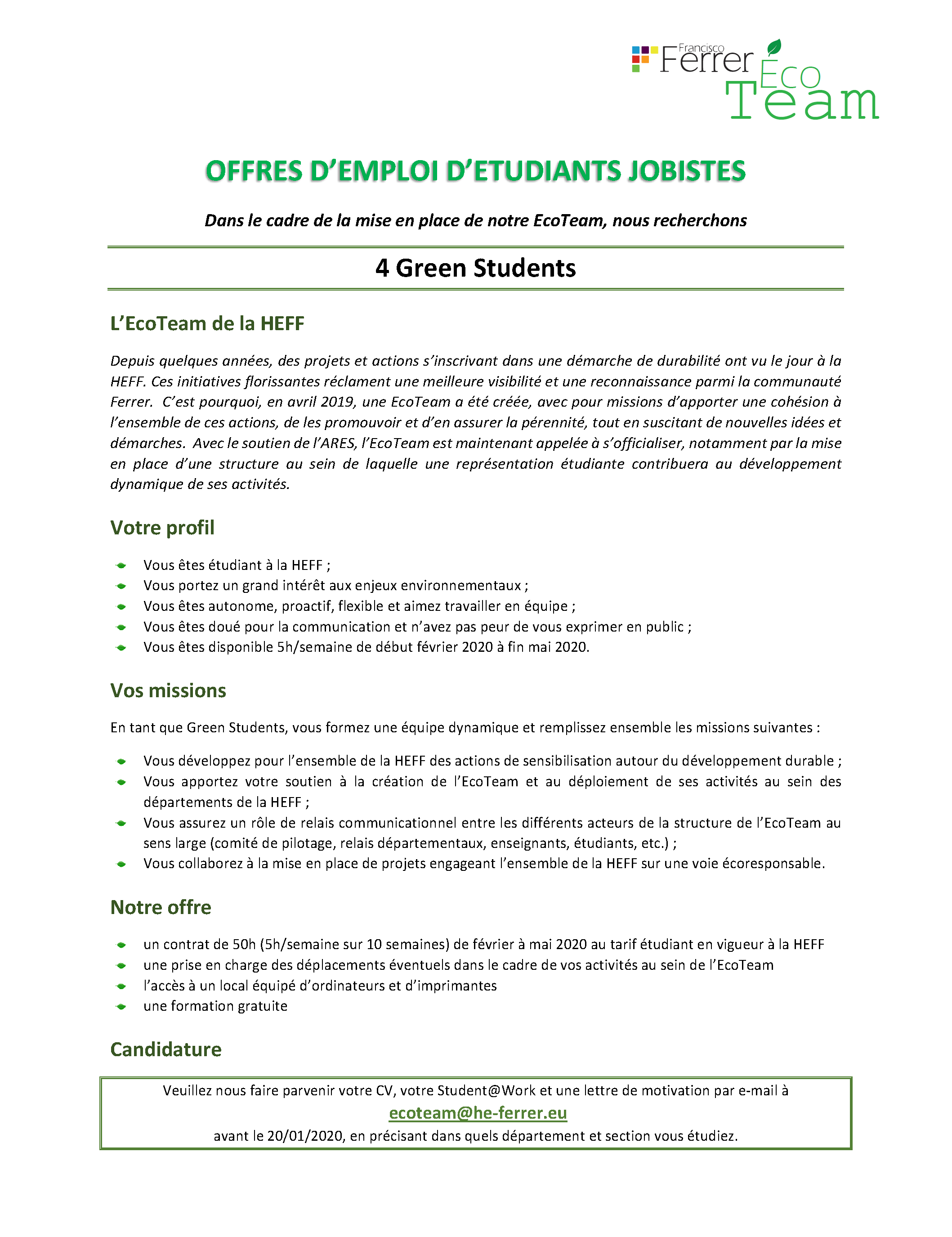 Job étudiant EcoTeam